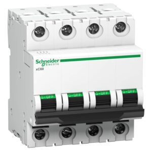 Schneider Electric Acti9 MCB A9N4P40C, 40Amp 4 Pole MCB, C Curve, 10000A (10kA) White Color Miniature Circuit Breaker