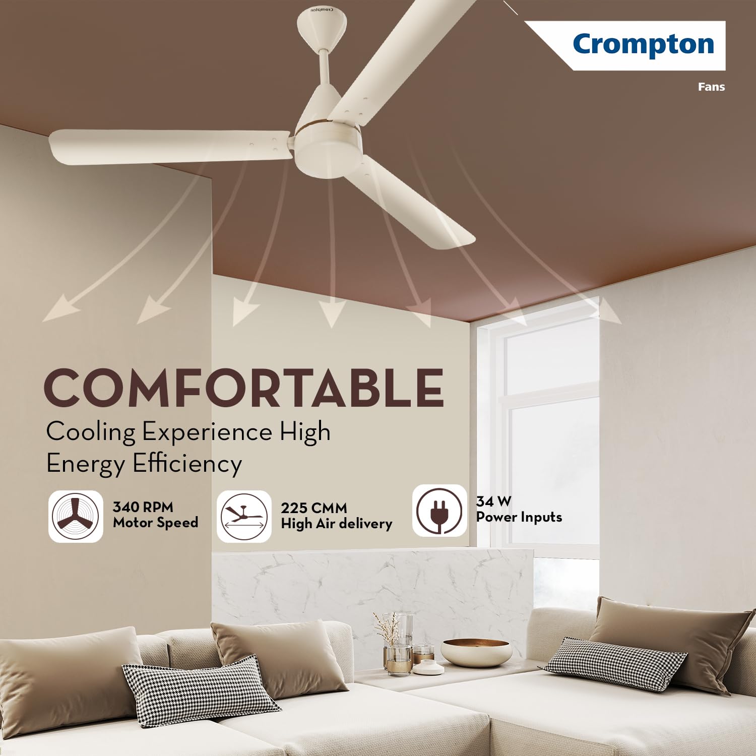 Crompton Energion Hyperjet 1200mm BLDC Ceiling Fan | Point Anywhere Remote Control | BEE 5 Star Rated Energy Efficient | Superior Air Delivery | Anti-Rust | 2 Year Manufacturer Warranty | Ivory - Image 4