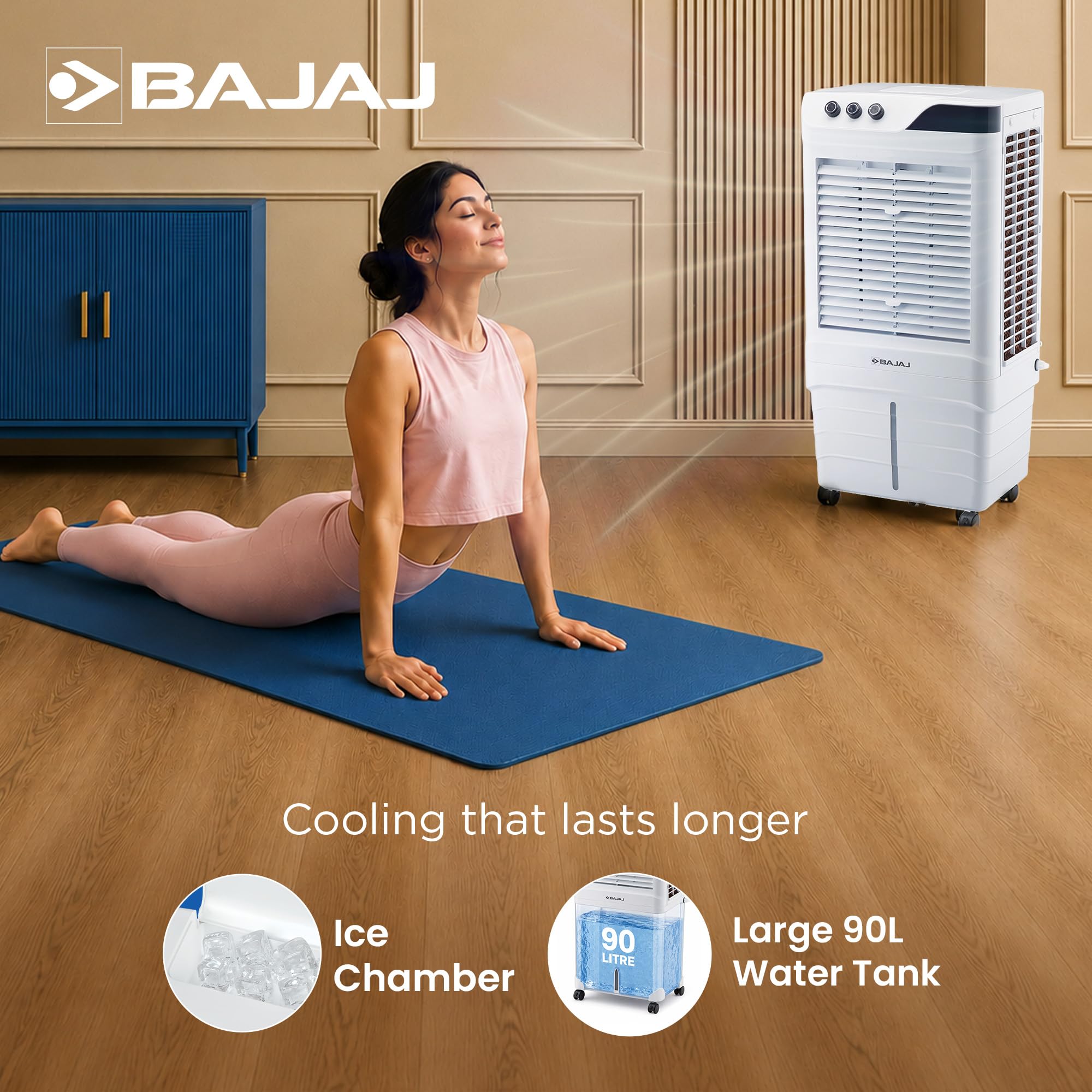 Bajaj DMH 90 Neo 90L Desert Air Cooler for Home|For Larger Room|Anti-Bacterial Honeycomb Cooling Pad|High-Speed|Ice Chamber|90Ft Air Throw|3-Speed Control|3 Year Comprehensive Product Warranty|White - Image 6